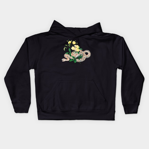 Vintage Snake and Yellow Roses Kids Hoodie by chimakingthings